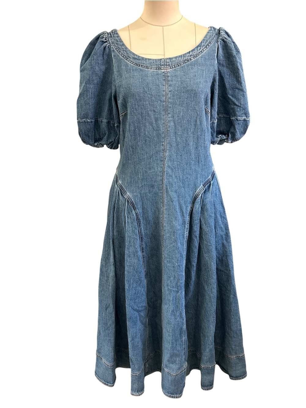 Pilcro puff sleeve seamed denim midi dress blue size medium - Picture 7 of 13